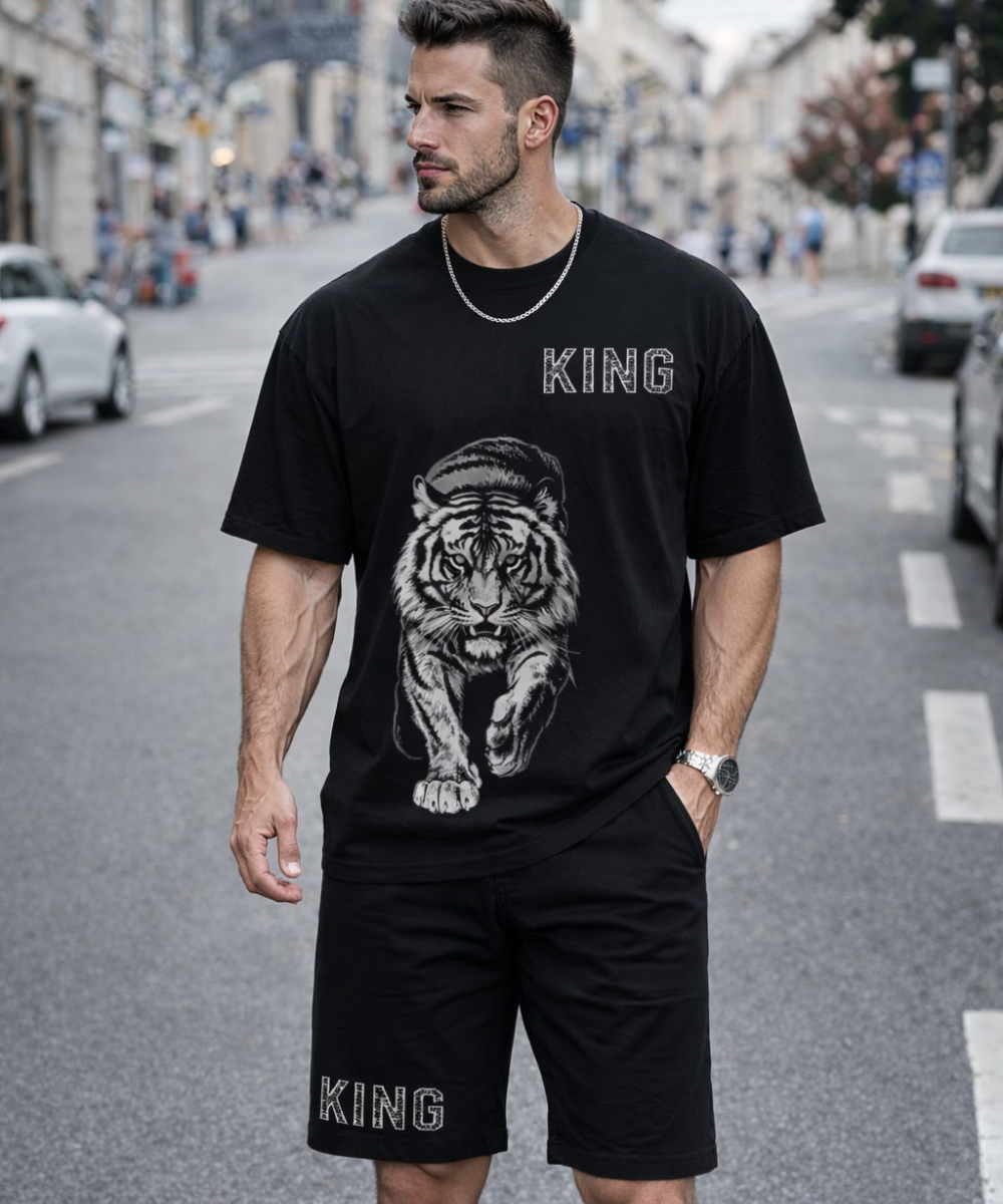 Black co-ord set with tiger graphic, PYN8