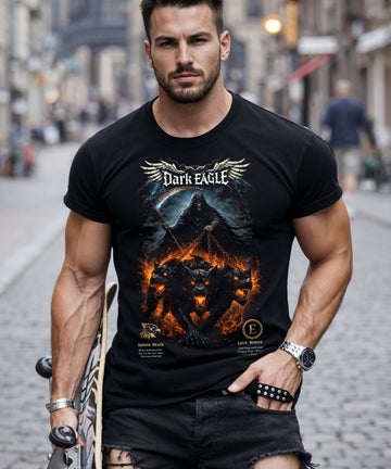 Black t-shirt with reaper and flame graphic, PYN8
